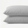 An up-close and detailed look at the hybrid linen viscose blend fabric in the fog pillowcase set.