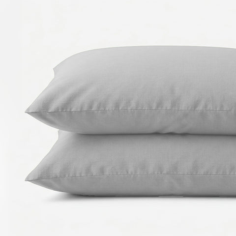 An up-close and detailed look at the hybrid linen viscose blend fabric in the fog pillowcase set.
