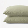 An up-close and detailed look at the hybrid linen viscose blend fabric in the sage pillowcase set.